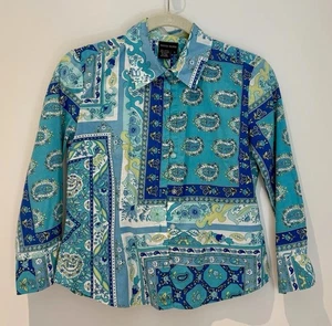 Boston Proper Small Button Down Hemd blau grün Paisley Patchwork 100% Baumwolle - Bild 1 von 3