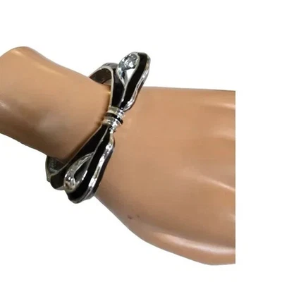 Brazalete brazalete de moda para mujer plateado esmalte negro nuevo sin etiquetas Foto 1 de 4