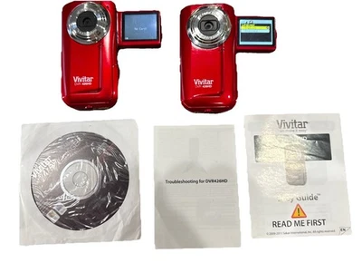 Two- VIVITAR DVR 426HD Handheld Digital Camcorder Red + Program/ Manual - Image 1 of 4