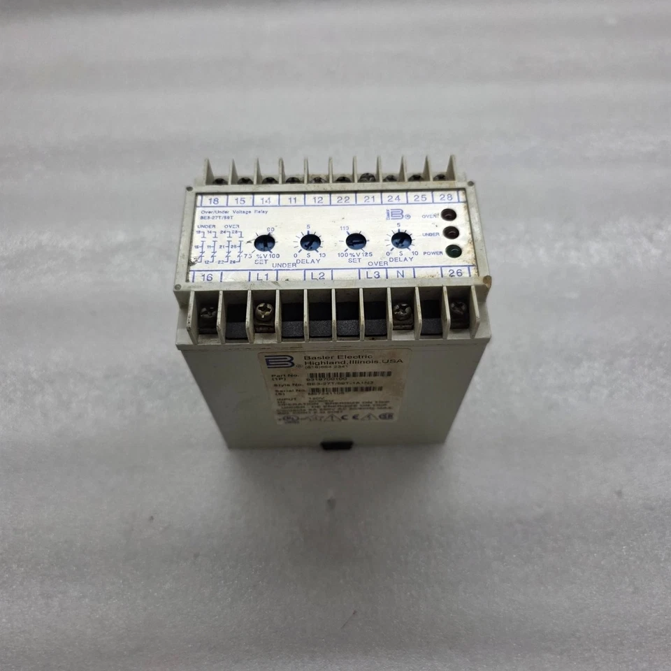 BASLER ELECTRONIC BE3-27T/59T-1A1N3 OVER/UNDER VOLTAGE RELAY 9319700100 120V - Image 1 of 4