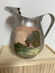 Vtg Toleware 8” Handpainted 2Qt Pitcher Summer Cottage Folk Art Decor Signed - Picture 1 of 7