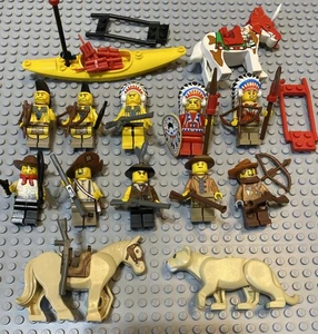 Lego Cowboys And Indians Minifigure Lot Of 11 W Horses And Lioness - Picture 1 of 1