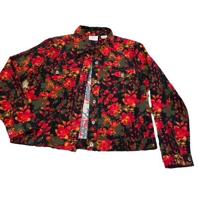 花卉夹克 Baxter Wells 尺寸 L 黑色红色橙色纽扣 - 西部牛仔风格 — 第 1/4 张图片