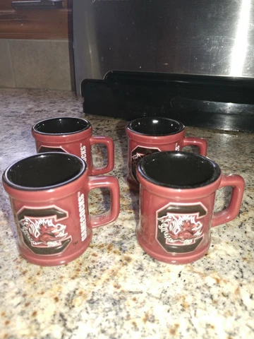 J) **Set 4 South Carolina Gamecocks NCAA Sculpted 3D Logo  Shot Glass / Mini Mug Cover