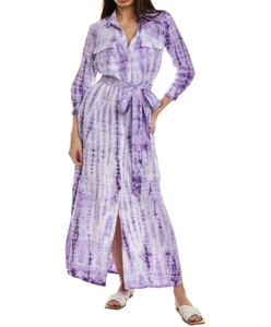 NWT- L'AGENCE 'Cameron' Tie-Dye Linen Maxi Shirt-Dress, Orchid Bamboo - Small - Picture 1 of 2