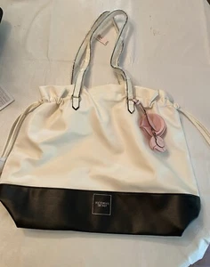 Victoria's Secret White Draw String Large Tote Pink Flowers Spring NWT PH - Picture 1 of 8