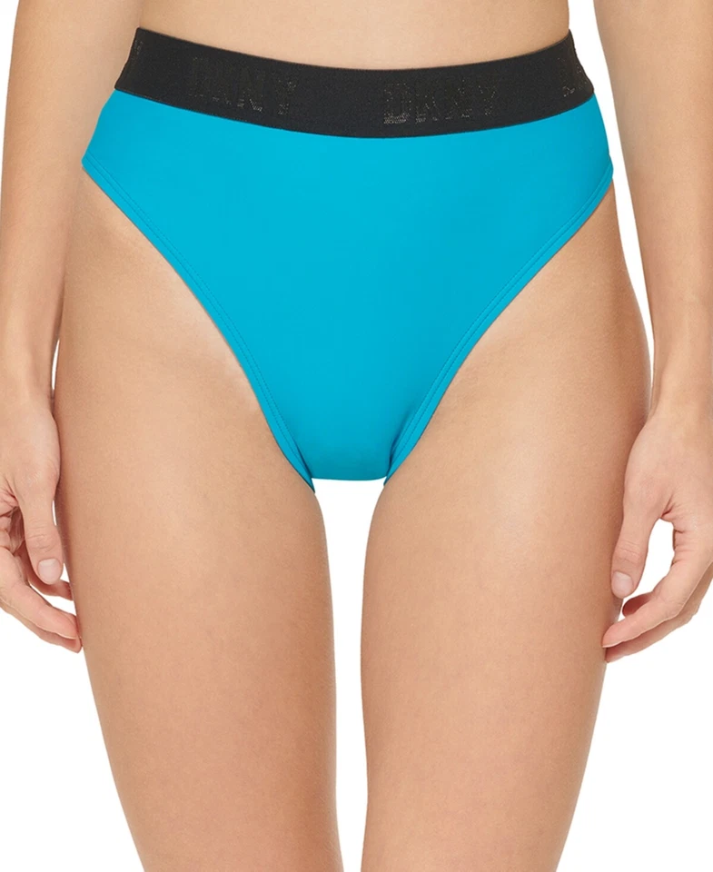 MSRP $58 Dkny Womens High-Waist Logo Bikini Bottoms Swimsuit Blue Size Medium - Image 1 of 1