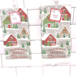 2er Set Feiertag Küchentücher "Wishing you a MERRY CHRISTMAS" + Weihnachtsszene - Bild 1 von 2