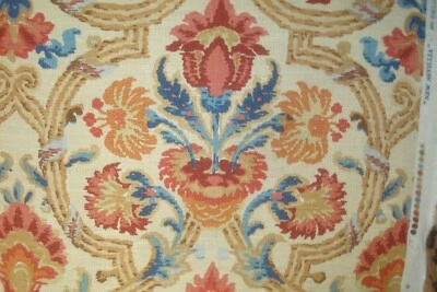 Tela Lee Jofa 3 Yds 100% Lino Nueva Tapicería Sevilla Rubí/Azul 52" x 112" Foto 1 de 4