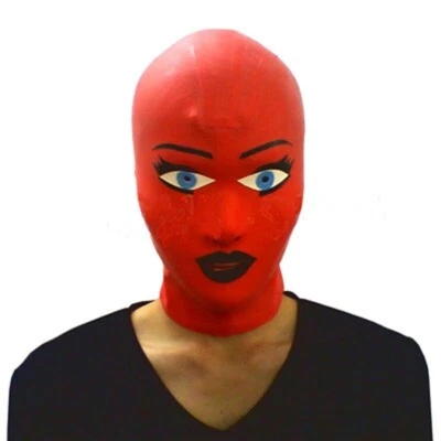 Sexy Red Latex Hood Mask Unisex with Black Trim Cosplay Party Wear Rubber Mask - Image 1 of 2