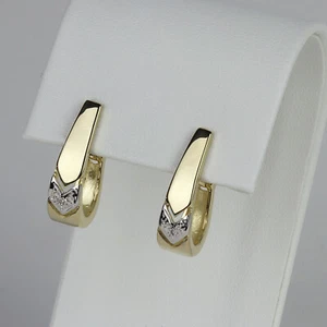 14k Yellow & White Gold, Diamond Women's Leverback Half Hoop Earrings - Picture 1 of 2