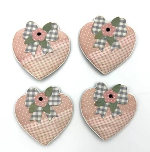 4 Vintage Cottage Core Country Fridge Magnet Pink Hearts Bows Puffy Fabric 1990s - Picture 1 of 4