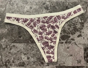 NWT VICTORIA'S SECRET XS PURPLE FLORAL 100% COTTON VINTAGE RARE THONG PANTIES - Picture 1 of 3