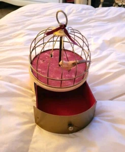 🪶🪶🎶Vtg Singing Swinging Bird Cage Jewelry Music Box Trinket WORKS🪶🪶🎶 - Picture 1 of 8