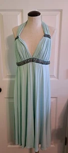 VTG ABS Allen Schwartz Med Cocktail/Party Babydoll Halter Dress Beads Aqua - Picture 1 of 8