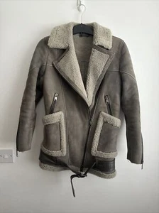 ALLSAINTS BECK LEDERJACKE SHEARLING GRAU UK 6 UVP 898£ - Bild 1 von 11