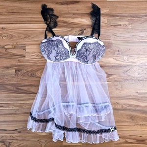 Neu mit Etikett Victoria's Secret Babydoll Negligee rosa und schwarz Spitze, Größe 34C - Bild 1 von 2