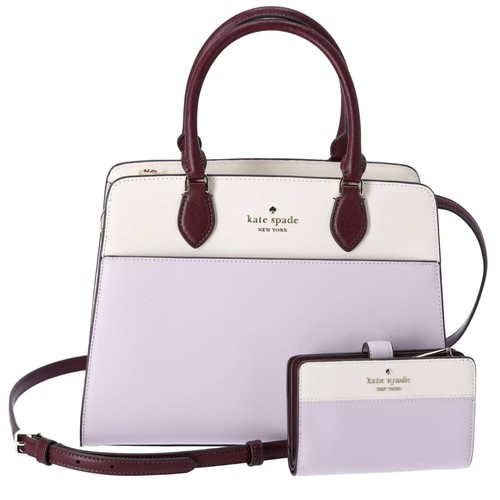 Borsa media Kate Spade Madison Colorblock in pelle lilla chiaro di luna + portafoglio