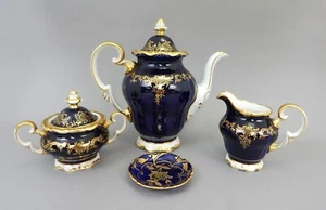 Antique Echt Weimar Kobalt Blue Katharina Porcelain tea pot set 24k gold 1930s - Picture 1 of 12