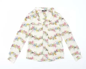 Oasis Womens White Polyester Blend Blouse Size 8 - Butterfly Pr - Picture 1 of 12