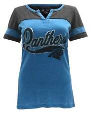New Era Women's NFL Carolina Panthers Silver Outline Football Tee T-Shirt V-Neck