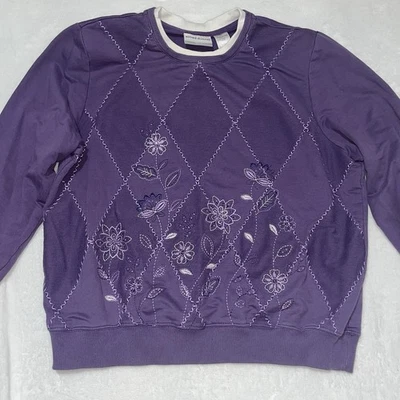 Sudadera Alfred Dunner Grande Petite PL Abuela Púrpura Bordada Grannycore Foto 1 de 4