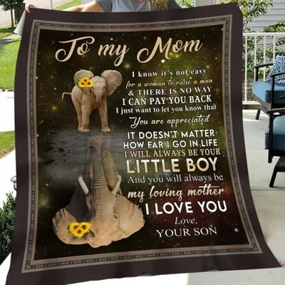 Elephant To My Mom Fleece Blanket, Gift From Son for Birthday or Xmas - Image 1 of 4