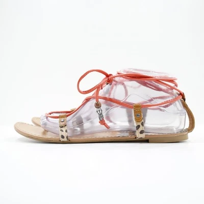 DV Dolce Vita Animal Print & Pink Patent Leather Ankle Wrap Flat Sandals - 8.5 - Image 1 of 4