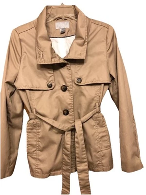 H&M Women’s Lined BEIGE Trench Coat Jacket With Collar, Belted Button Up SIZE 10 - Image 1 of 4