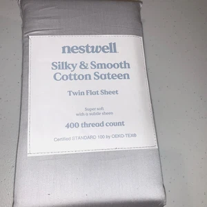 Nestwell Silky & Smooth Cotton Sateen Twin Flat Sheet NEW 400 TC Lunar Rock Gray - Picture 1 of 2