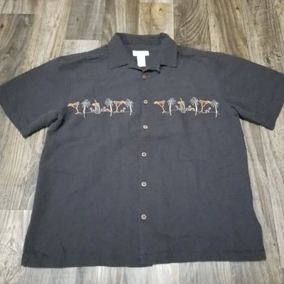 Trader Bay Embroidered Black Button Down Shirt Size Large Margaritas And Palms - Image 1 of 4