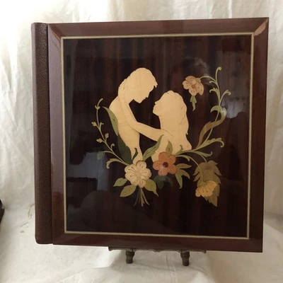 Álbum de fotos vintage hecho a mano de madera hombre mujer jardín boda sin usar Foto 1 de 4