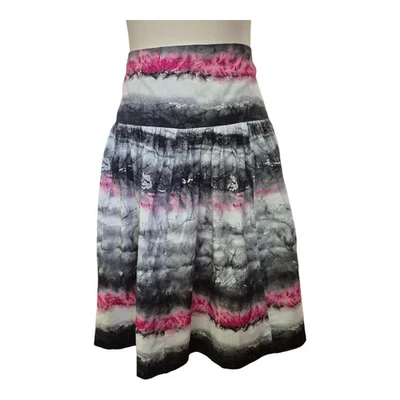 Saia Feminina Karen Kane Tamanho 12 Preto Branco Rosa Estampa Abstrata Forrada de Algodão EUA - Imagem 1 de 4