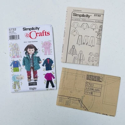 Simplicity 5733 Sewing Pattern 18" Doll Clothes Top Pant Skirt Jacket Robe Uncut - Image 1 of 4