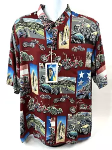 Reyn Spooner Hawaiian Shirt Mens XL Art of Eddy Y Motorcycles Mt Rushmore NWT - Picture 1 of 13