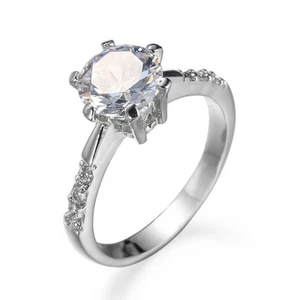 Anillo de corte redondo para mujer relleno de oro blanco circonio de boda fiesta niña joyería talla 6-10 - Imagen 1 de 8