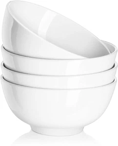 22 OZ White Ceramic Bowls Set of 4 - Soup, Cereal, Salad, Rice, Microwave Safe - Picture 1 of 12