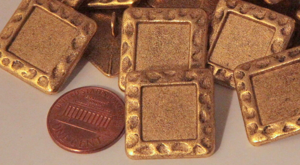 6 Gold Tone Hammered Edge Brushed Square Metal Shank Buttons 13/16" 21MM 1660 - Image 1 of 1