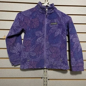 Girls Columbia Fleece Zip Up Jacket Small 7 8 Purple Flowered Pockets - Picture 1 of 5