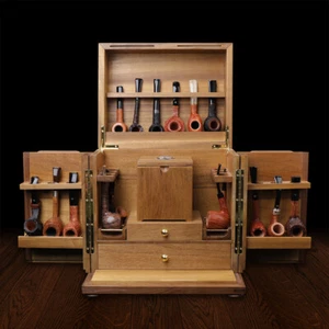 Wooden Smoking Pipe Cabinet Rack Holder Display for 18 Tobacco Pipe with Humidor - Picture 1 of 9