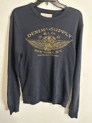 Sudadera Pullover Denim And Supply Ralph Lauren Logo Negra Cuello Redondo Talla Pequeña Foto 1 de 4