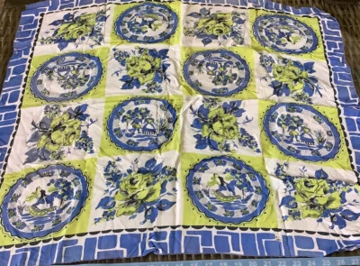 Vintage Dutch Scarf Wedding/love /Blue /White /Green 30 X30 Square - Image 1 of 4
