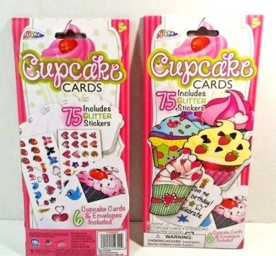 Cupcake карты приглашение или спасибо 2 упаковки из 6 карт и 75 наклеек новый  - Изображение 1 из 4