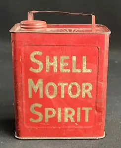 SHELL MOTOR SPIRIT PEDAL CAR CAN VINTAGE PETROL OIL AUTOMOBILE CLAM DISPLAY TIN - Picture 1 of 12