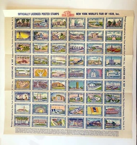 1939 NY WORLD'S FAIR 54 LICENSED POSTER STAMPS WITH ENVELOPE - Picture 1 of 5