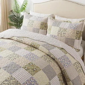 Queen Quilt Bedding Sets - Rustic Quilts 3-Piece 90X96, Microfiber Reversible Be - Picture 1 of 9
