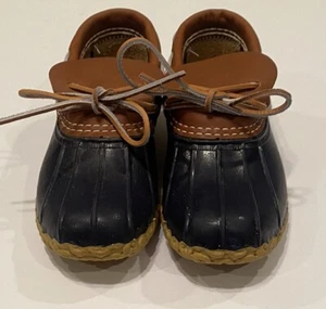 LL Bean Blue Brown Low Duck Boots Shoes Womens Sz 7 N Waterproof Rubber USA - Picture 1 of 9