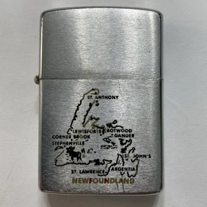 1970s ZIPPO LIGHTER NIAGARA FALLS CANADA NEWFOUNDLAND ISLAND MAP BRUSHED CHROME - Picture 1 of 5