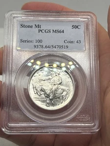 Mezzo dollaro commemorativo 1925 P Stone Mountain PCGS MS 64 | UNC BRILLANTE lucentezza** - Foto 1 di 12