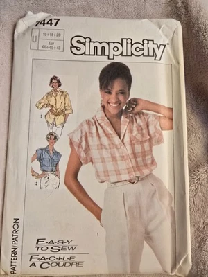 VINTAGE 1985  SIMPLICITY LADIES BLOUSE TOP PATTERN 7447 SIZE 16-20 Uncut - Image 1 of 2
